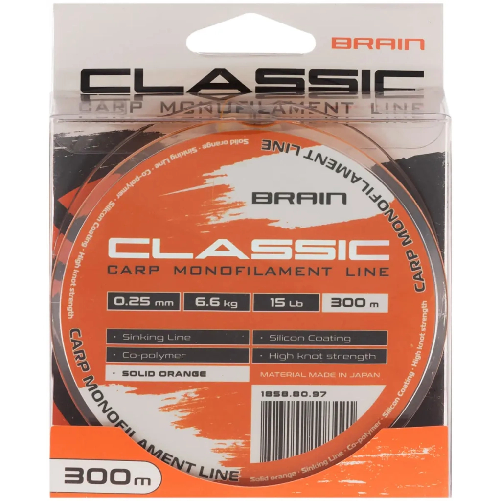 Волосінь Brain Classic Carp Line (solid orange) 300m 0.25mm 15lb 6.6kg (1858.80.97) - изображение 2
