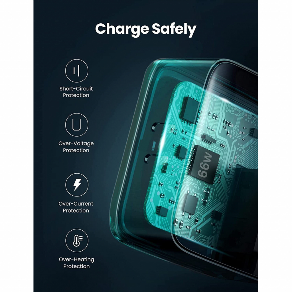 Зарядний пристрій Ugreen CD216 66W 2xType-C PD Charger (Black) (70867) - зображення 4