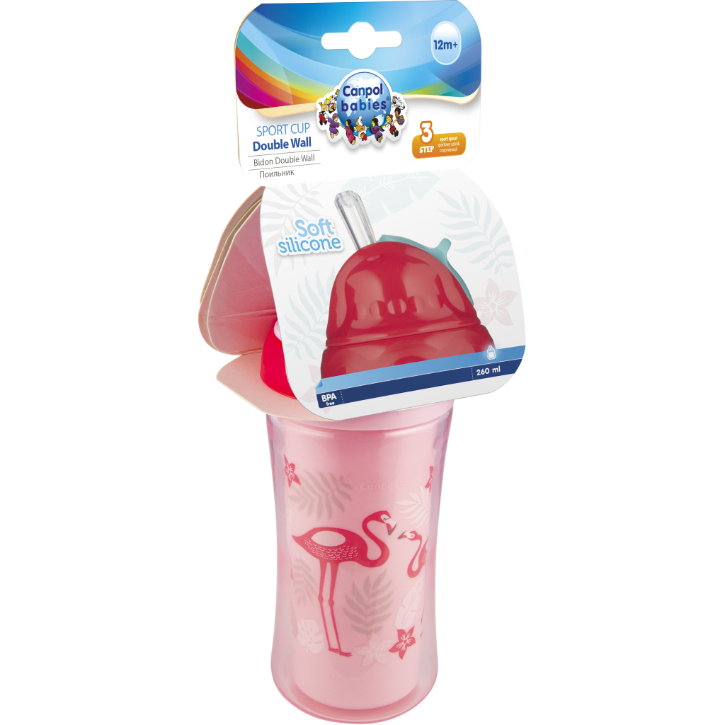 Поїльник-непроливайка Canpol babies Фламінго подвійна стінка із силіконовою трубочкою 260 мл (74/050) - зображення 3