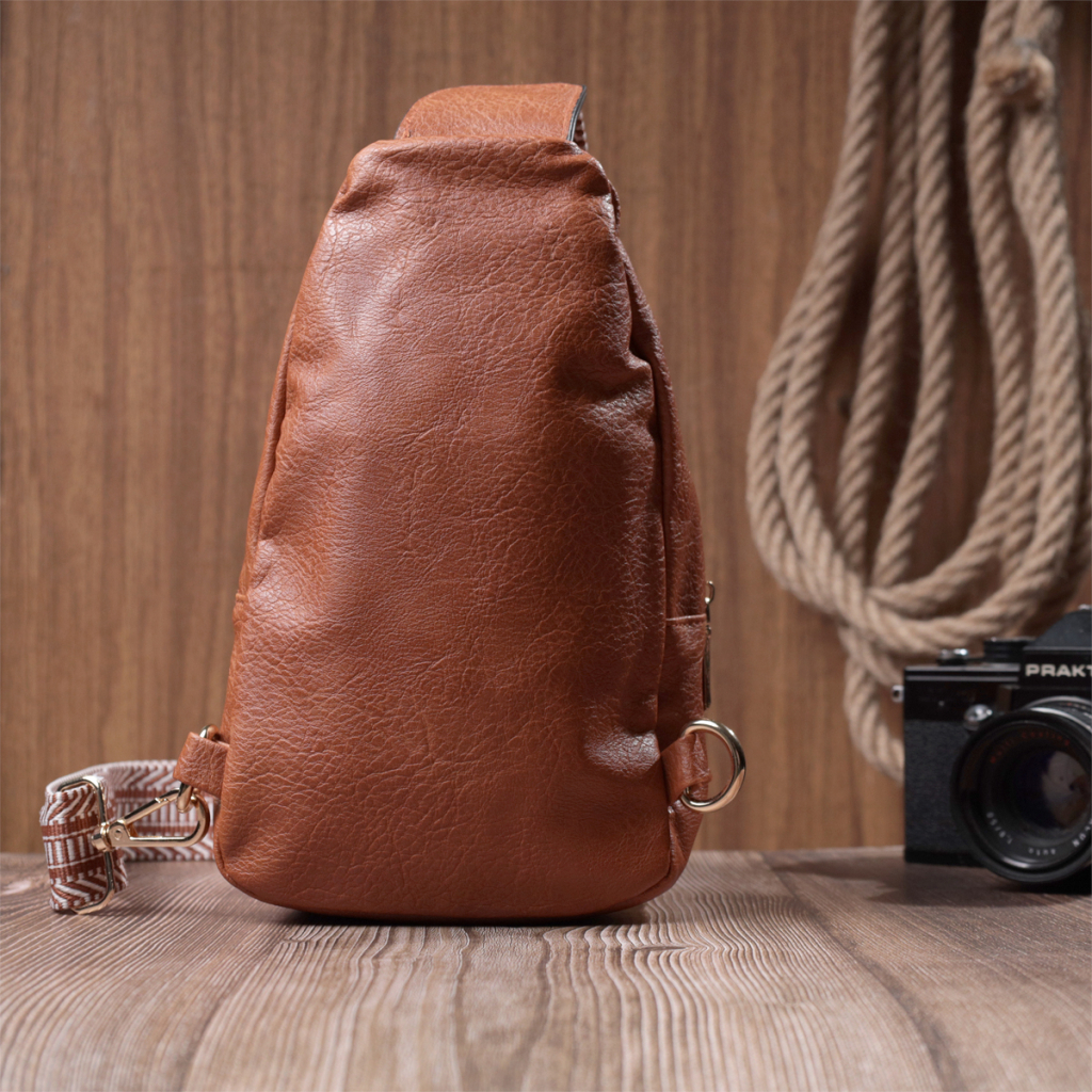 Сумка Vintage Жіноча через плече з екошкіри з акцентом на текстильну лямку Руда (22780) - зображення 10