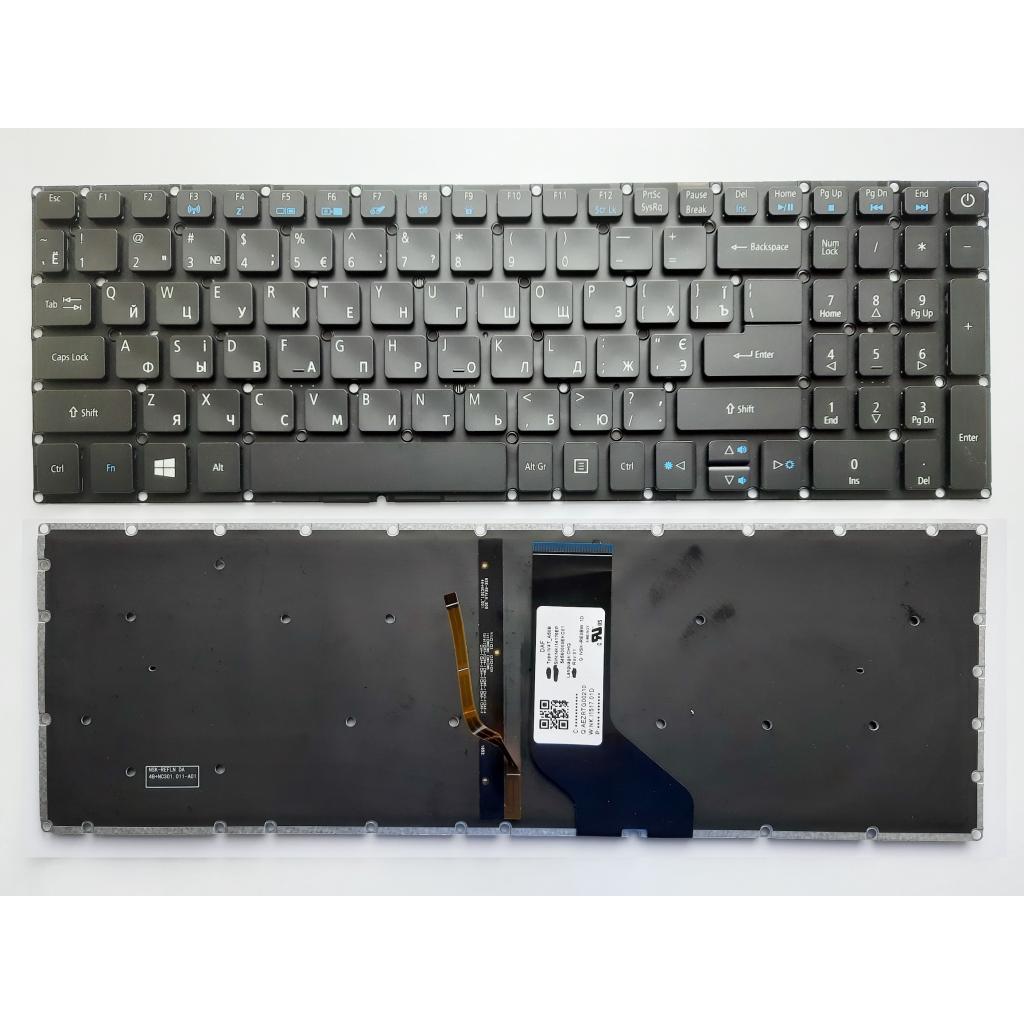 Клавіатура ноутбука Acer Aspire E5-532/E5-573/E5-722/E5-772 чорна без рамки, з підсвіткою UA (A43927) - зображення 1
