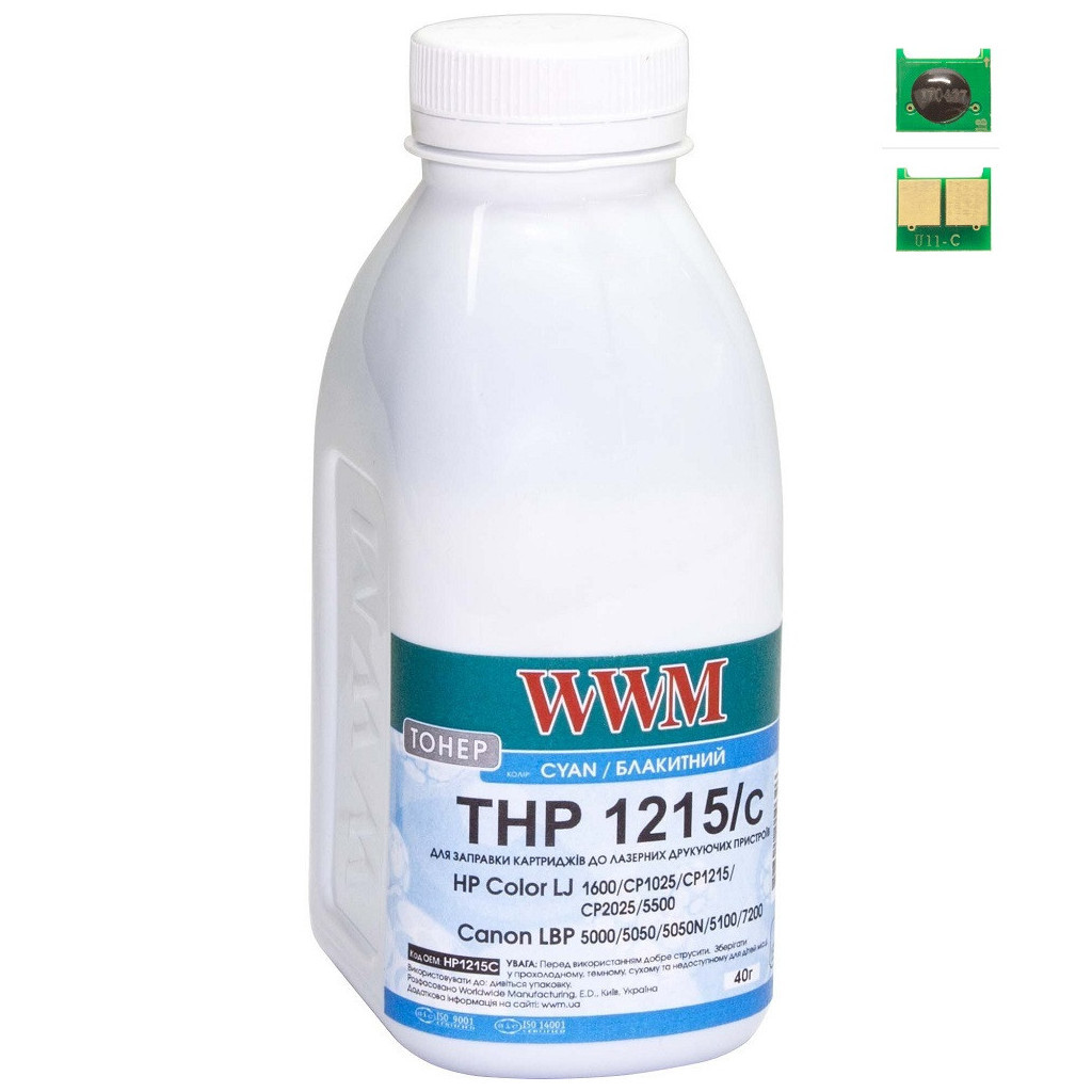 Тонер WWM HP CLJ CP1215/CP1515/CM1312 40г Cyan + chip (TC1215C) - изображение 1