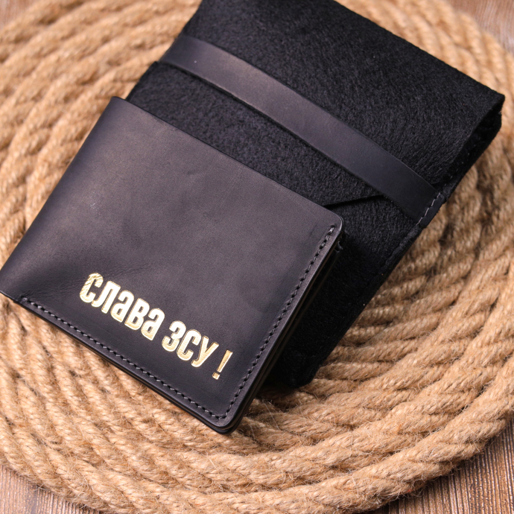 Портмоне Grande Pelle Шкіряне портмоне Слава ЗСУ Чорне (16734) - зображення 10