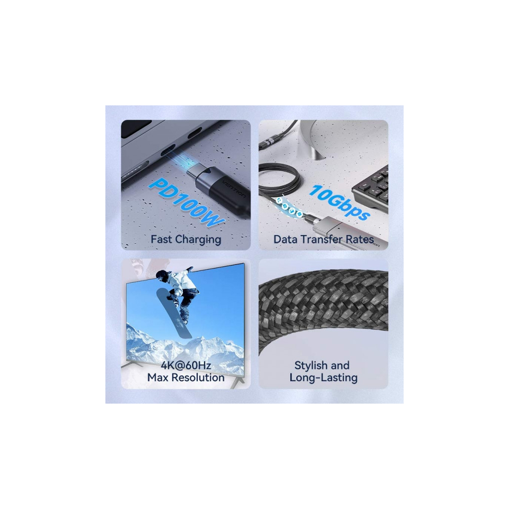 Дата кабель USB-C M/F 1.0m 100W 10Gbps 4K60Hz VENTION (TRFBF) - picture 5