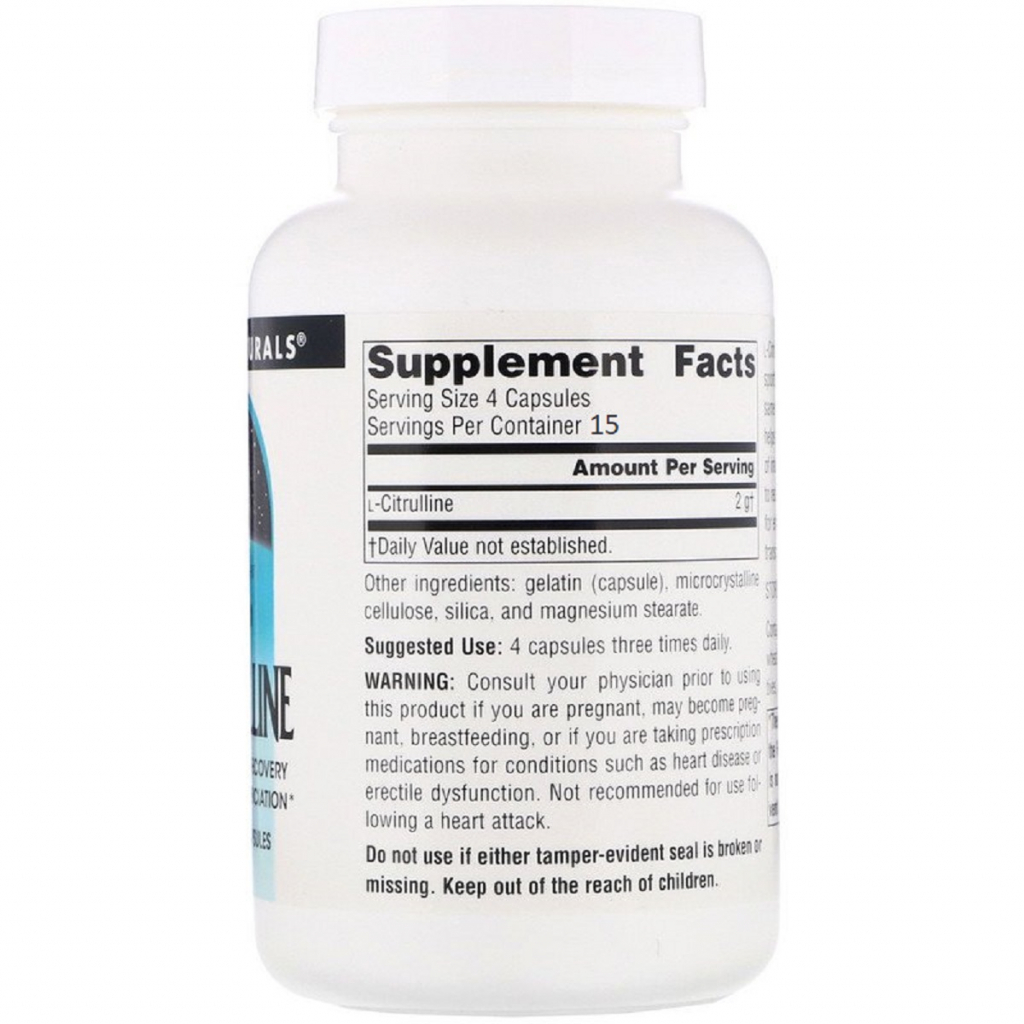 Амінокислота Source Naturals L-Цитруллин 500 мг, L-Citrulline, 60 капсул (SN2004) - зображення 2