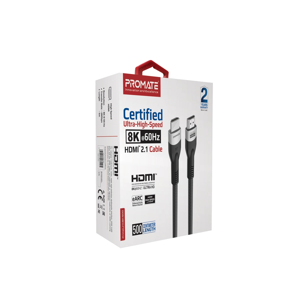 Кабель мультимедійний HDMI M to HDMI M 5.0m V2.1 grey Promate (primelink8k-500.grey) - зображення 2