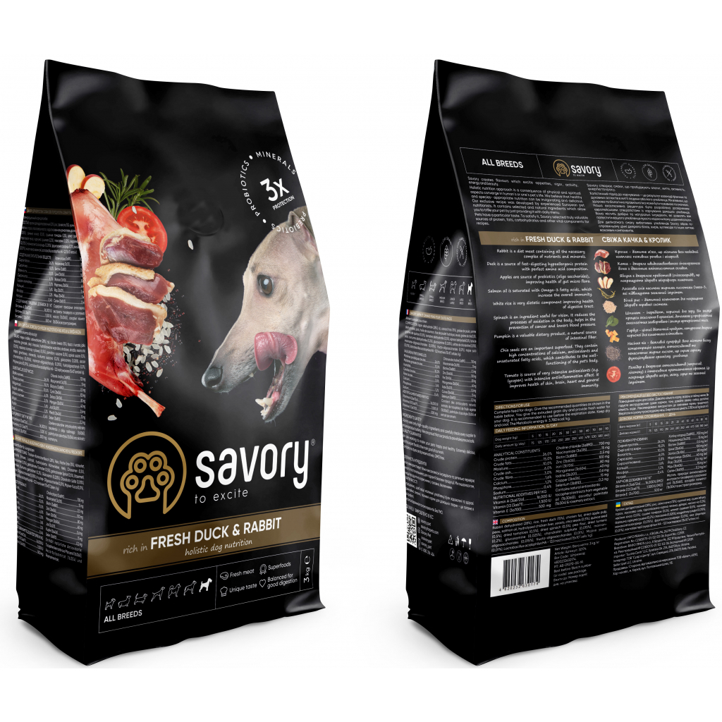 Сухий корм для собак Savory Adult All Breeds rich in Fresh Duck and Rabbit 3 кг (4820232630174) - зображення 2