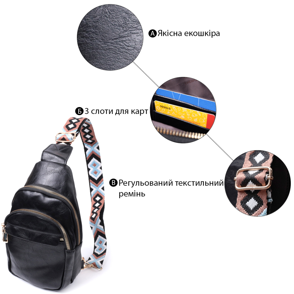 Сумка Vintage З гладкої екошкіри Чорна (22770) - зображення 4