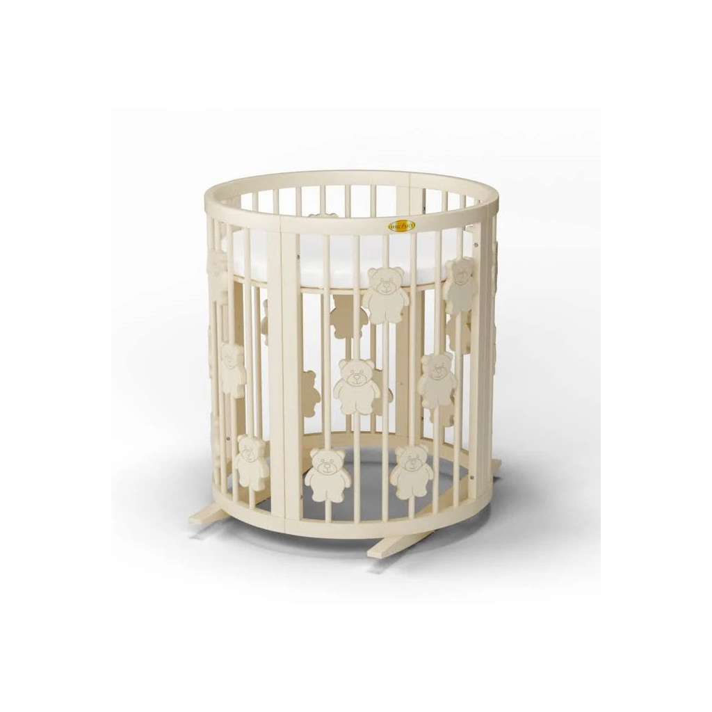 Ліжечко Ingvart трансформер Smart Bed Round (72х72, 72х120, 72х168 см) слонова кістка з декором "Ведмедики" (1321015) - зображення 2