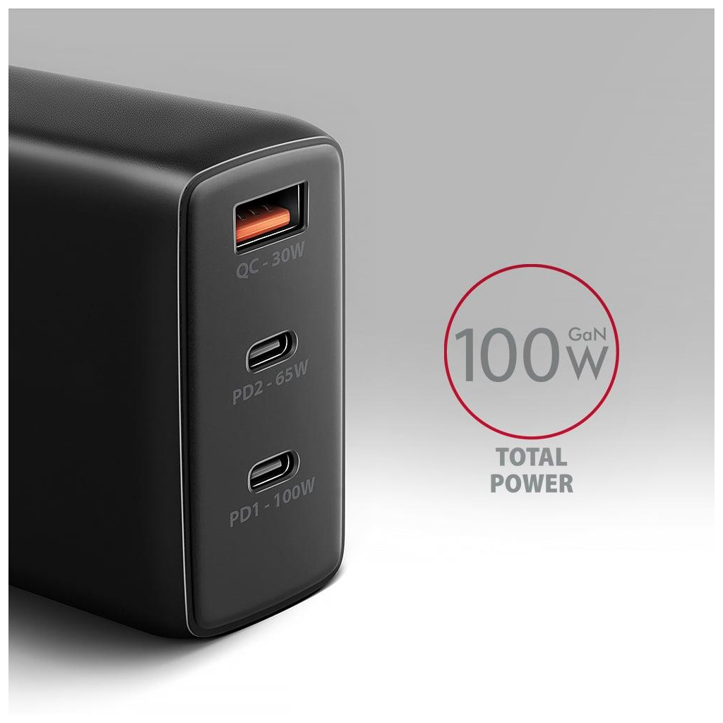 Зарядний пристрій AXAGON 1xUSB + 2xUSB-C 100W QC4+ PD3.0 PPS black (ACU-DPQ100) - зображення 3