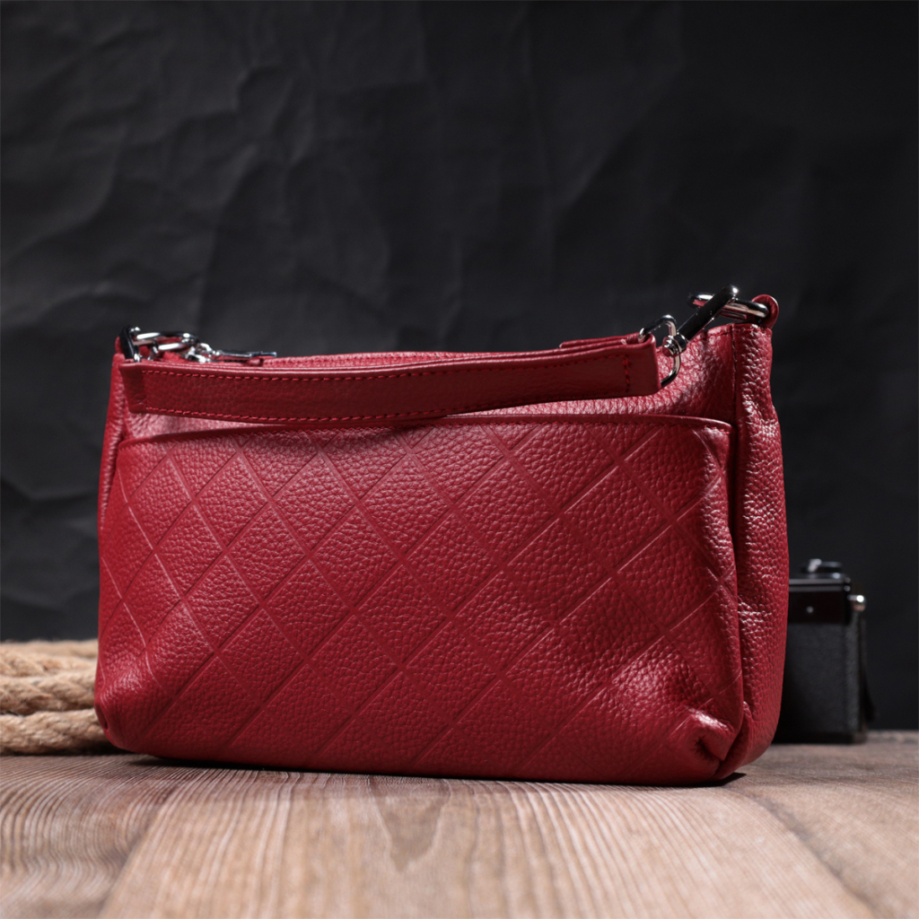 Сумка Vintage Жіноча середнього розміру на три відділення із натуральної шкіри Червона (22803) - зображення 10