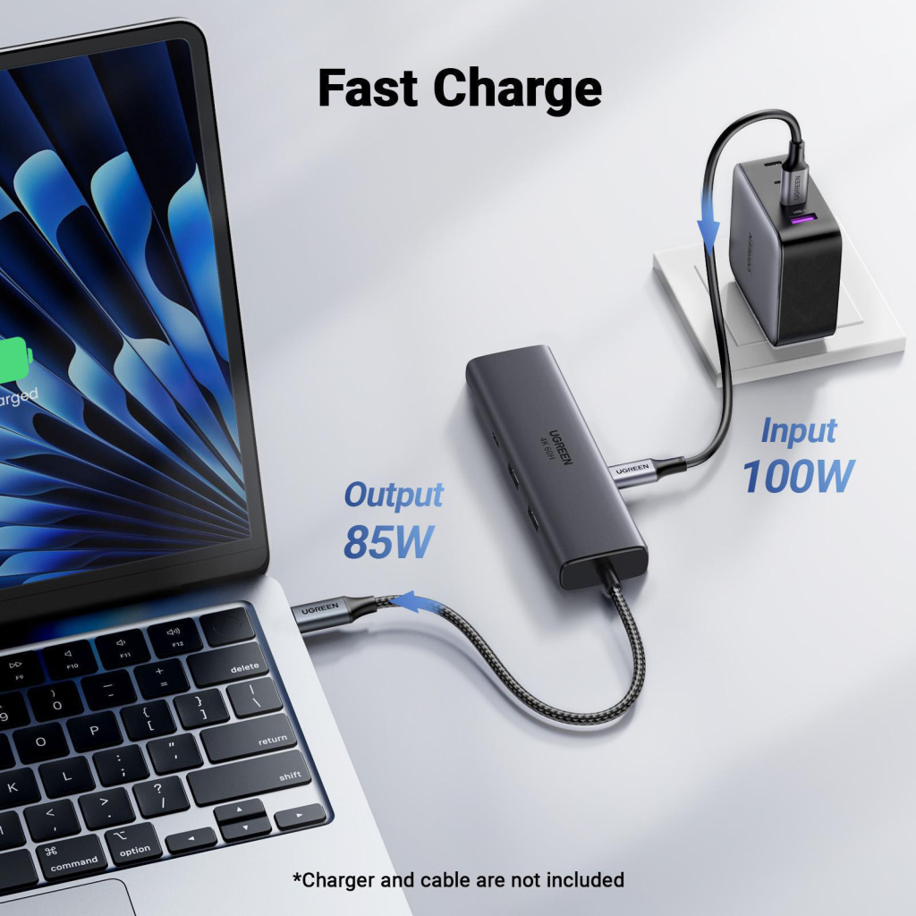 Концентратор Ugreen USB-C to HDMI + 2xUSB 3.2 + USB-C 3.2 + RJ45 + PD CM512 gray (45000) - зображення 6