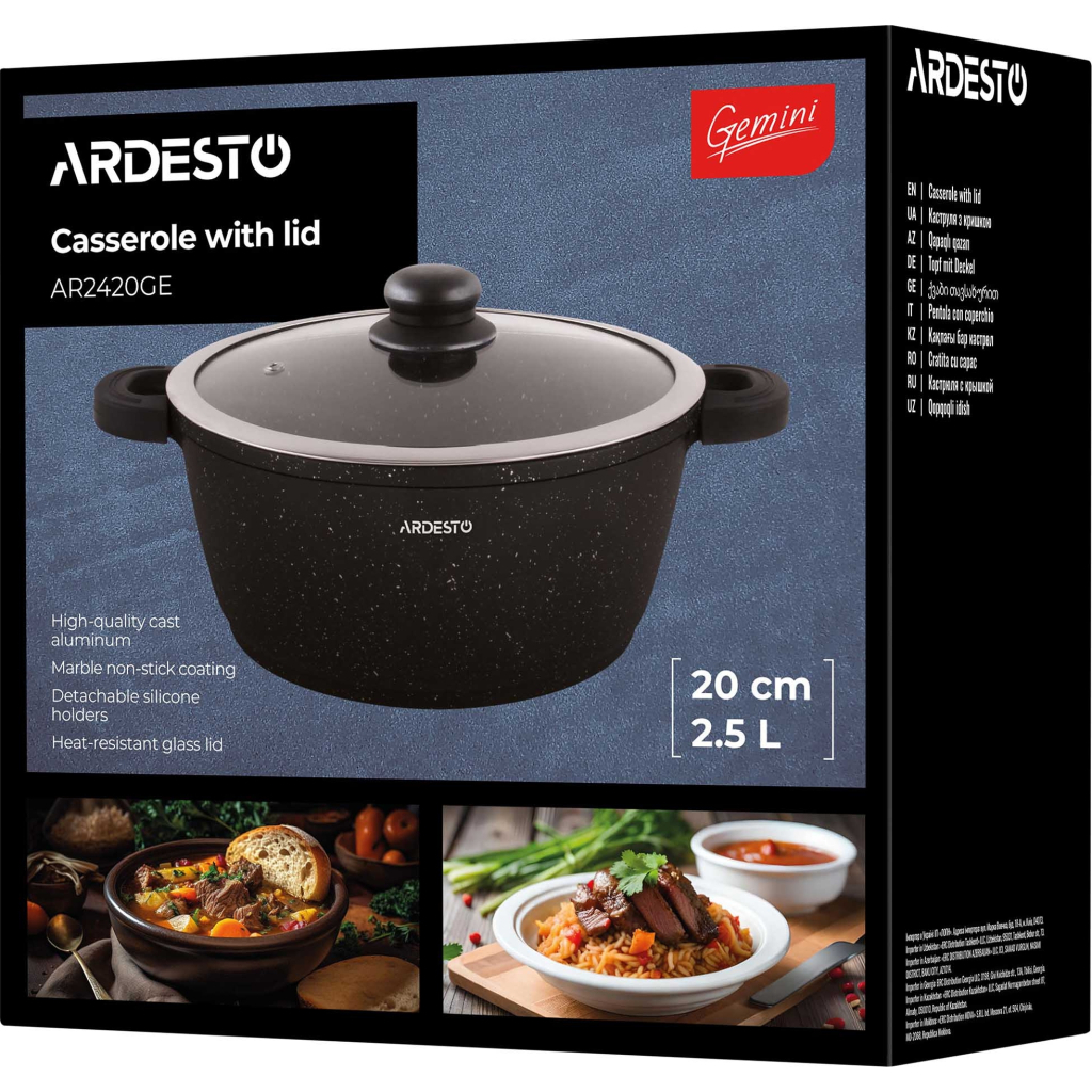Каструля Ardesto Gemini Anzio скляна кришка 20 см 2,5 л чорна (AR2420GE) - изображение 10