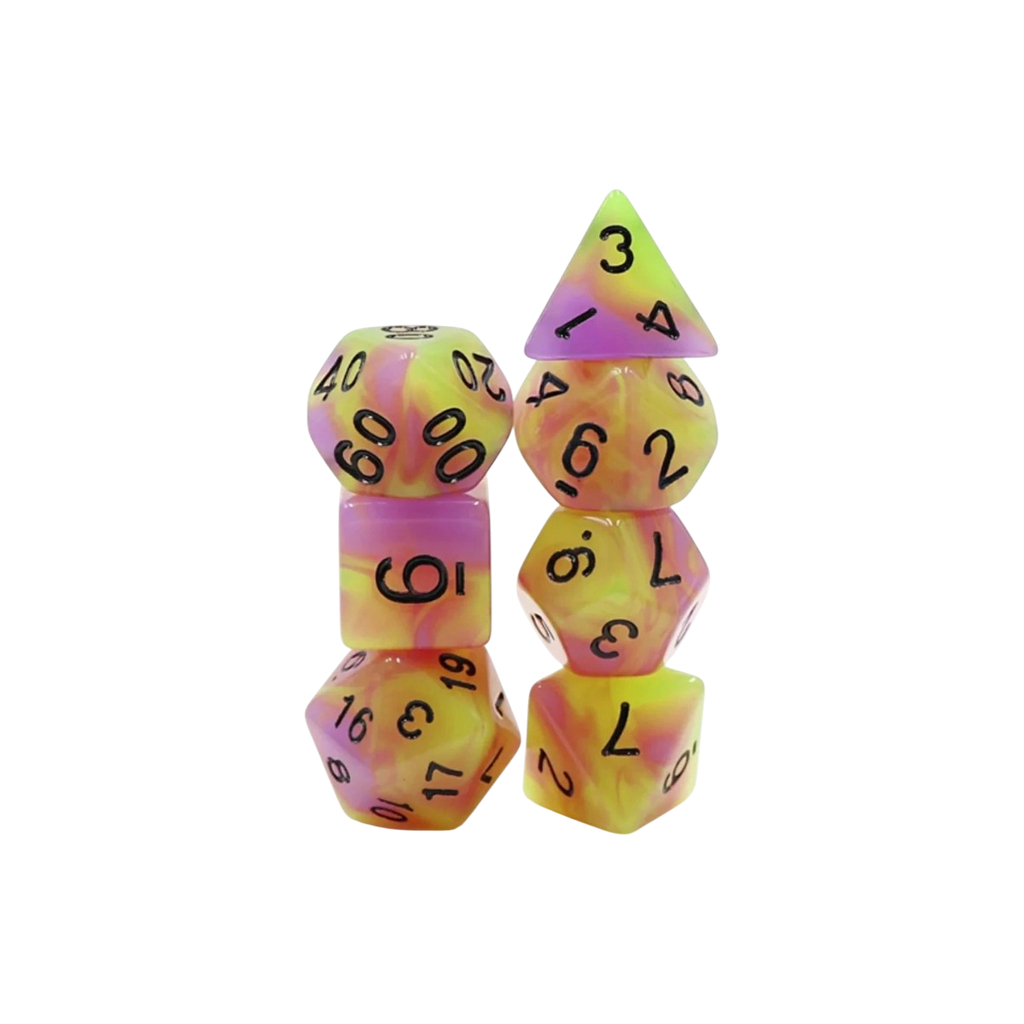 Набір кубиків для настільних ігор Games 7 Days Double Color Glow in the dark 7 Dice Set - Yellow-Pink (g7dglowdc04) - изображение 2