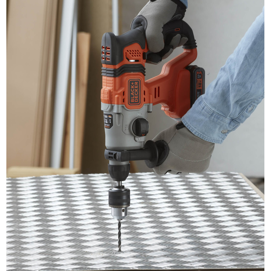 Перфоратор Black&Decker SDS-Plus,18 В, 2Ah, 1.2 Дж, 3 режими, сумка, 2.2 кг (BCD900D1S) - зображення 8