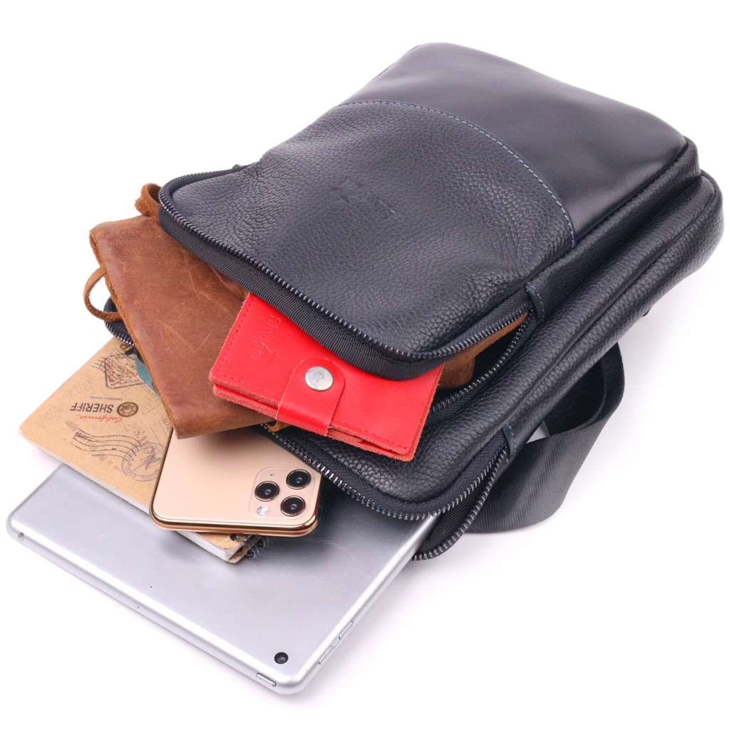 Сумка Shvigel З комбінованої натуральної шкіри Чорна (18720) - зображення 8