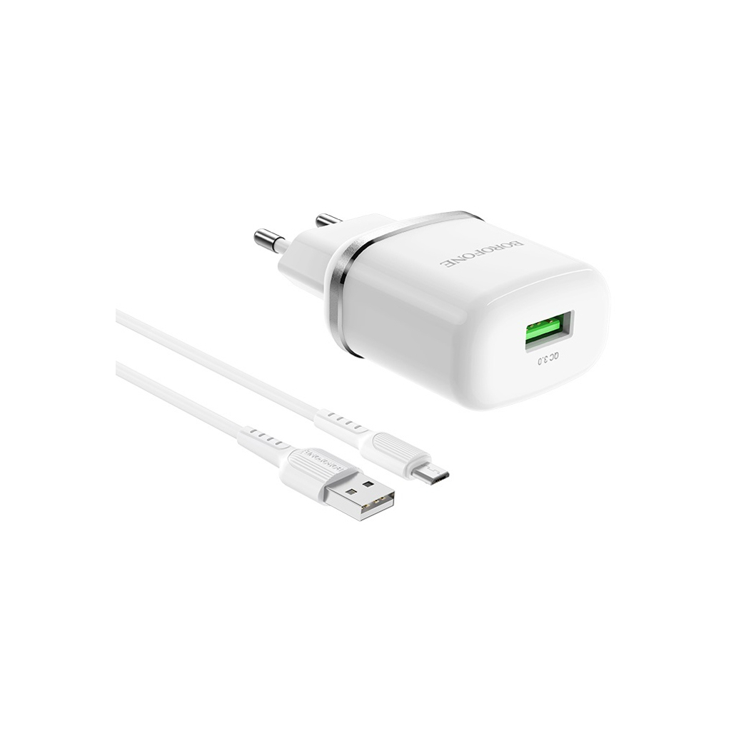 Зарядний пристрій BOROFONE BA36A High speed single port QC3.0 charger set(Micro) White (BA36AMW) - зображення 2