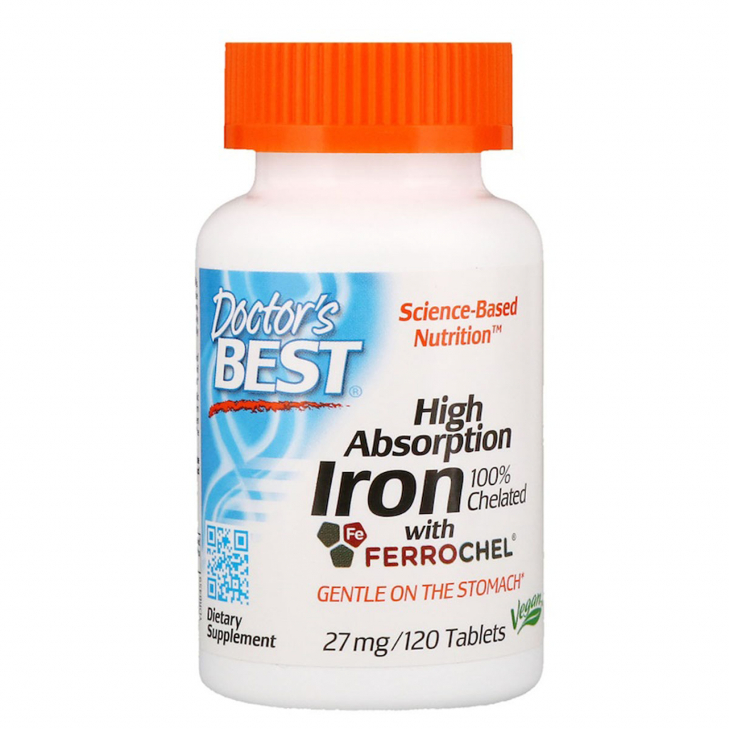Мінерали Doctor's Best ¶Хелатне залізо, High Absorption Iron, 27 мг, 120 таблеток (DRB-00459) - зображення 1