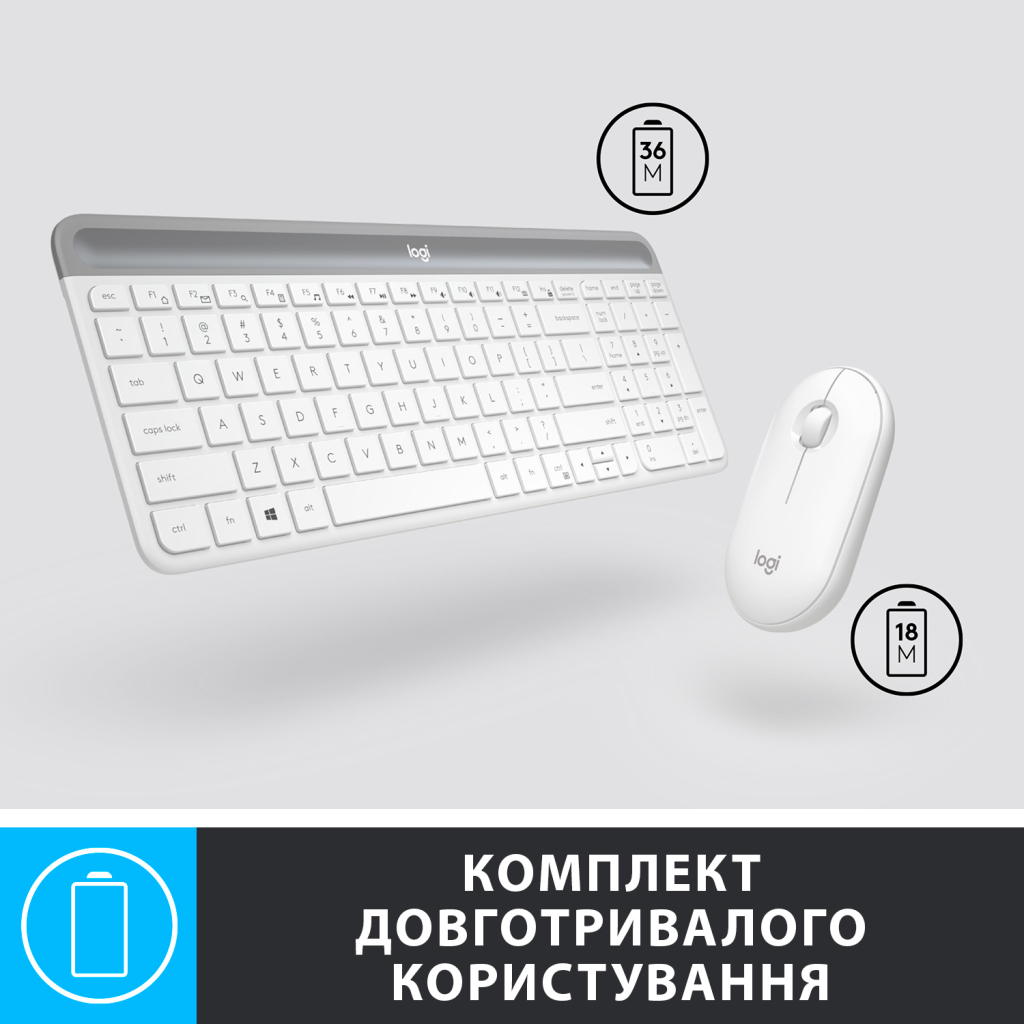 Комплект Logitech MK470 Slim Wireless UA Off-White (920-009205) - зображення 5