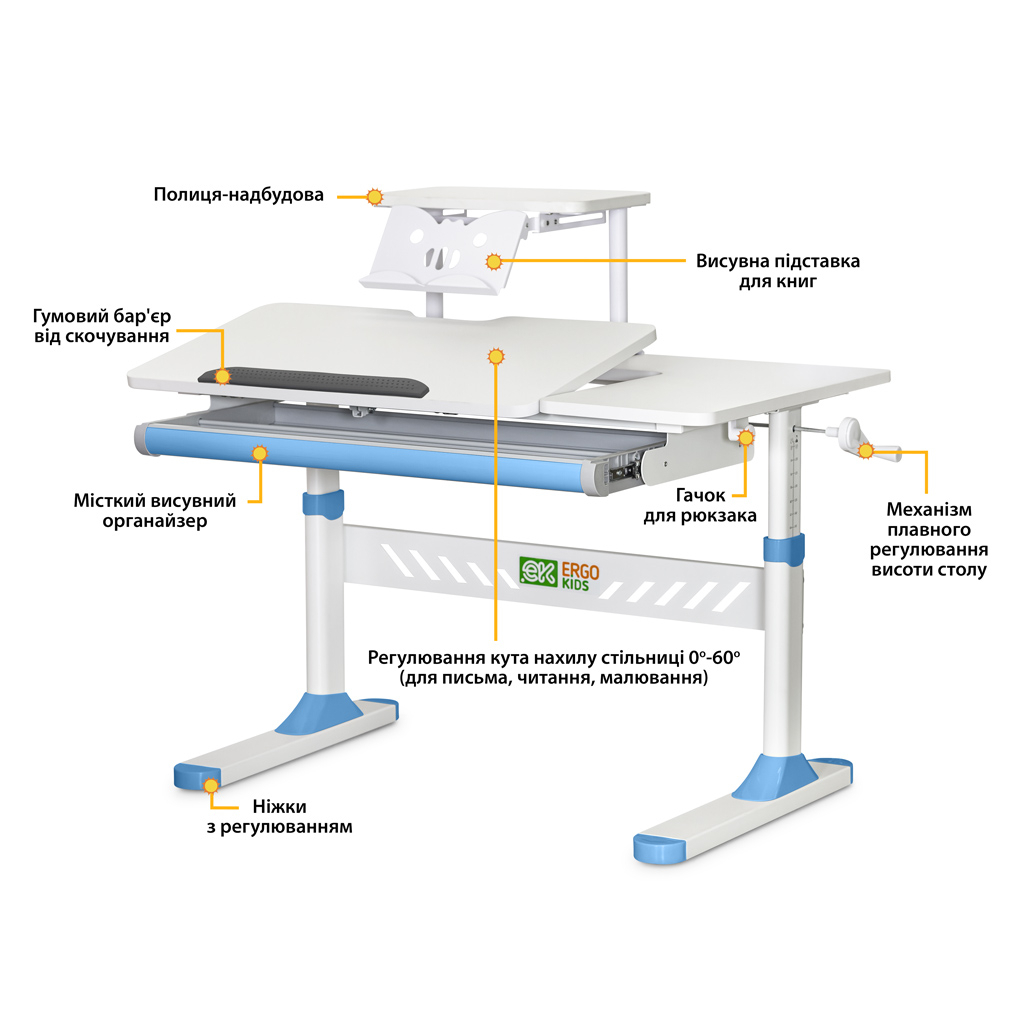 Парта ErgoKids з полицею Blue (TH-310 W/BL + BD-S30 BL) - зображення 2