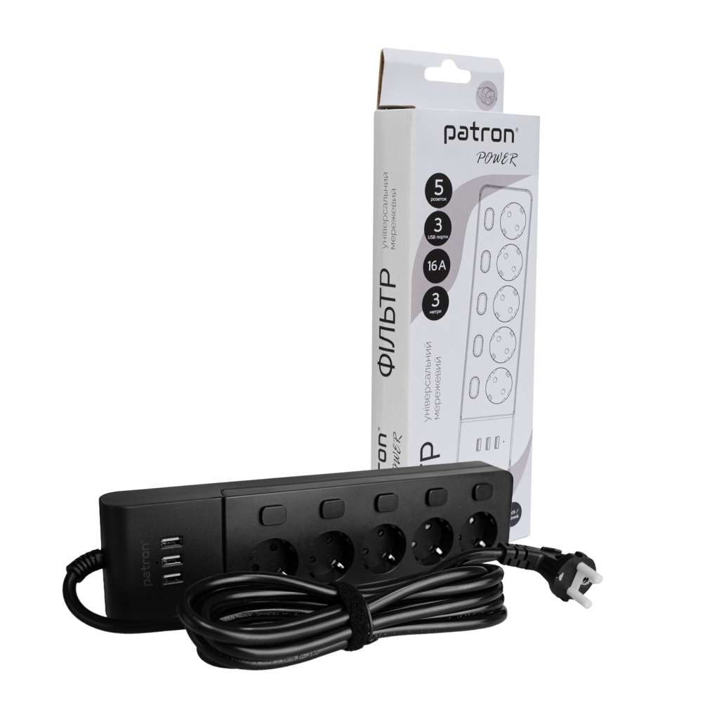 Мережевий фільтр живлення Patron SP1653-USB (EXT-PN-SP-1653-USB) - зображення 3