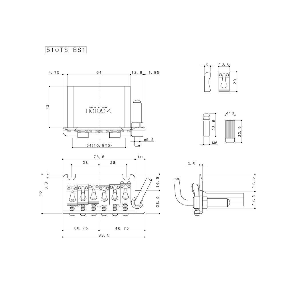 Бридж для гітари Gotoh 510TS-BS1 C - зображення 2