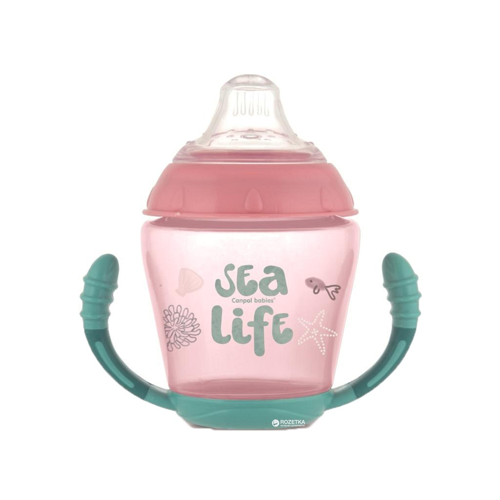 Поїльник-непроливайка Canpol babies з м'яким силіконовим носиком Sea Life рожевий 230 мл (56/501_pin) - изображение 1