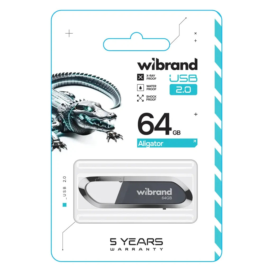 USB флеш накопичувач Wibrand 64GB Aligator Grey USB 2.0 (WI2.0/AL64U7G) - зображення 2