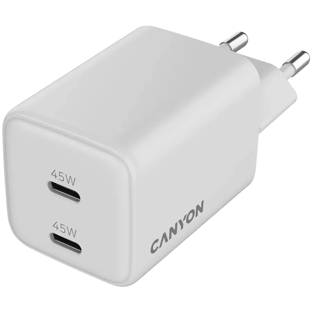 Зарядний пристрій Canyon CU45CC GaN 45W 2xPD EU White (CNS-CUW45CC) - изображение 4