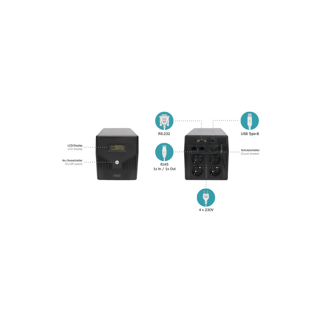 Пристрій безперебійного живлення Digitus 1000VA DN-170074 (DN-170074) - зображення 4