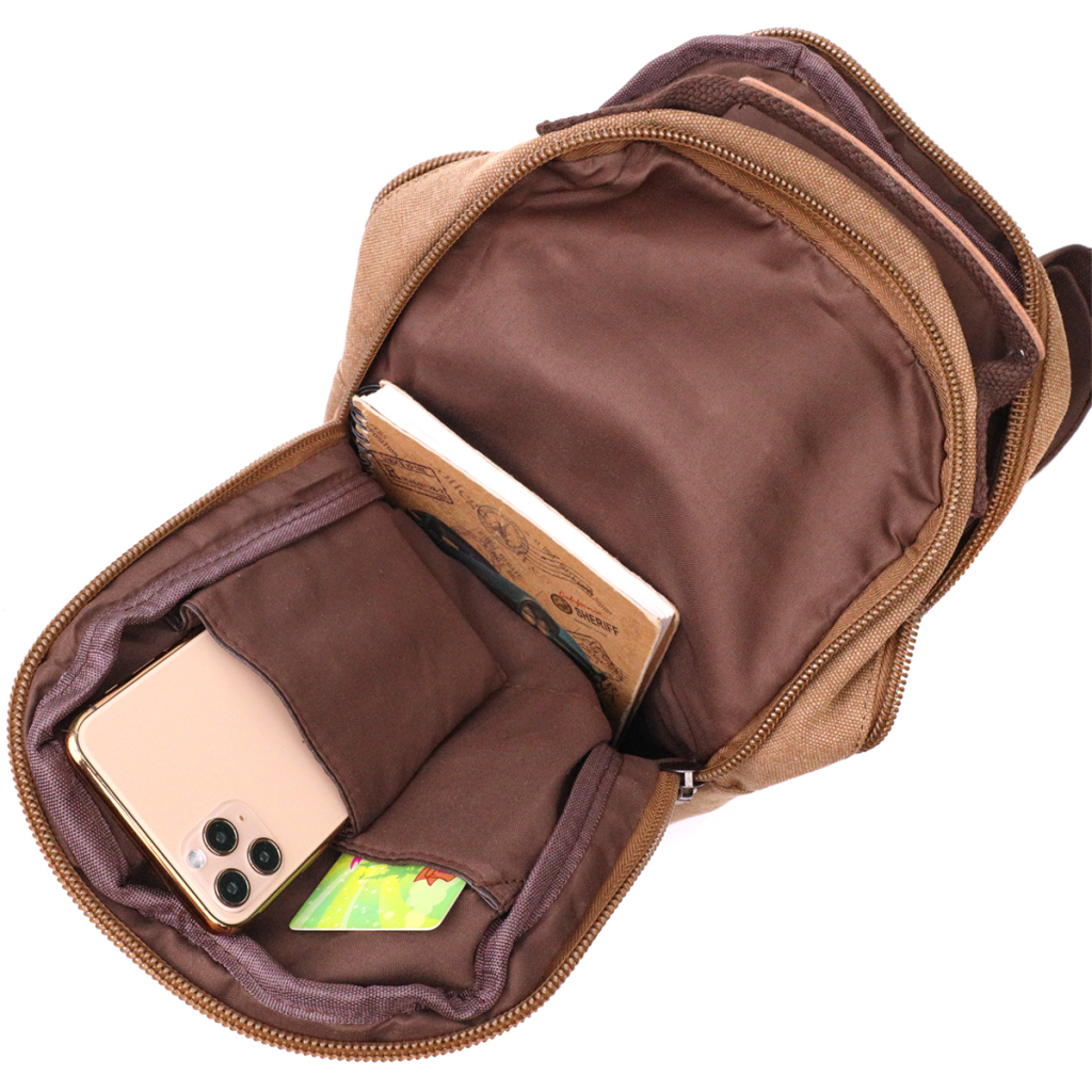 Сумка Vintage Вертикальна чоловіча через плече з щільного текстилю Коричнева (22191) - зображення 8