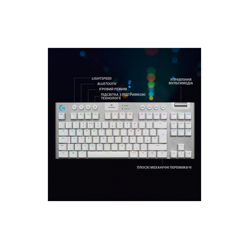 Клавіатура Logitech G915 TKL Tenkeyless Lightspeed RGB Tactile UA White (920-009503) - зображення 7
