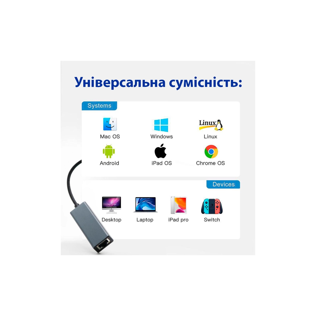 Адаптер USB-C to RJ45 Ethernet 1000Mbps Dynamode (DM-AD-GLAN-C) - изображение 8
