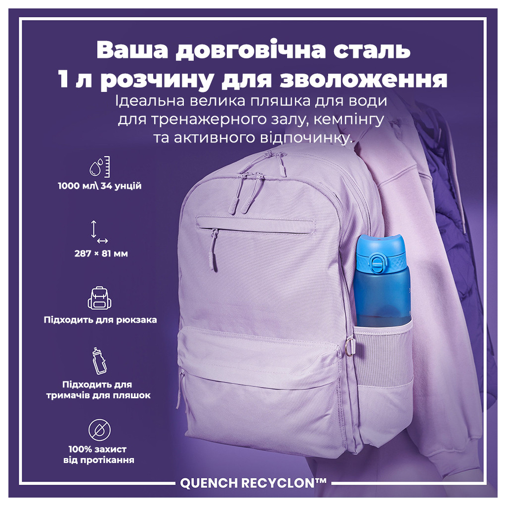 Пляшка для води ION8 OneTouch Times To Drink 1000 мл BPA Free, Blue & Pink (I8RF1000PBPMOT) - зображення 5