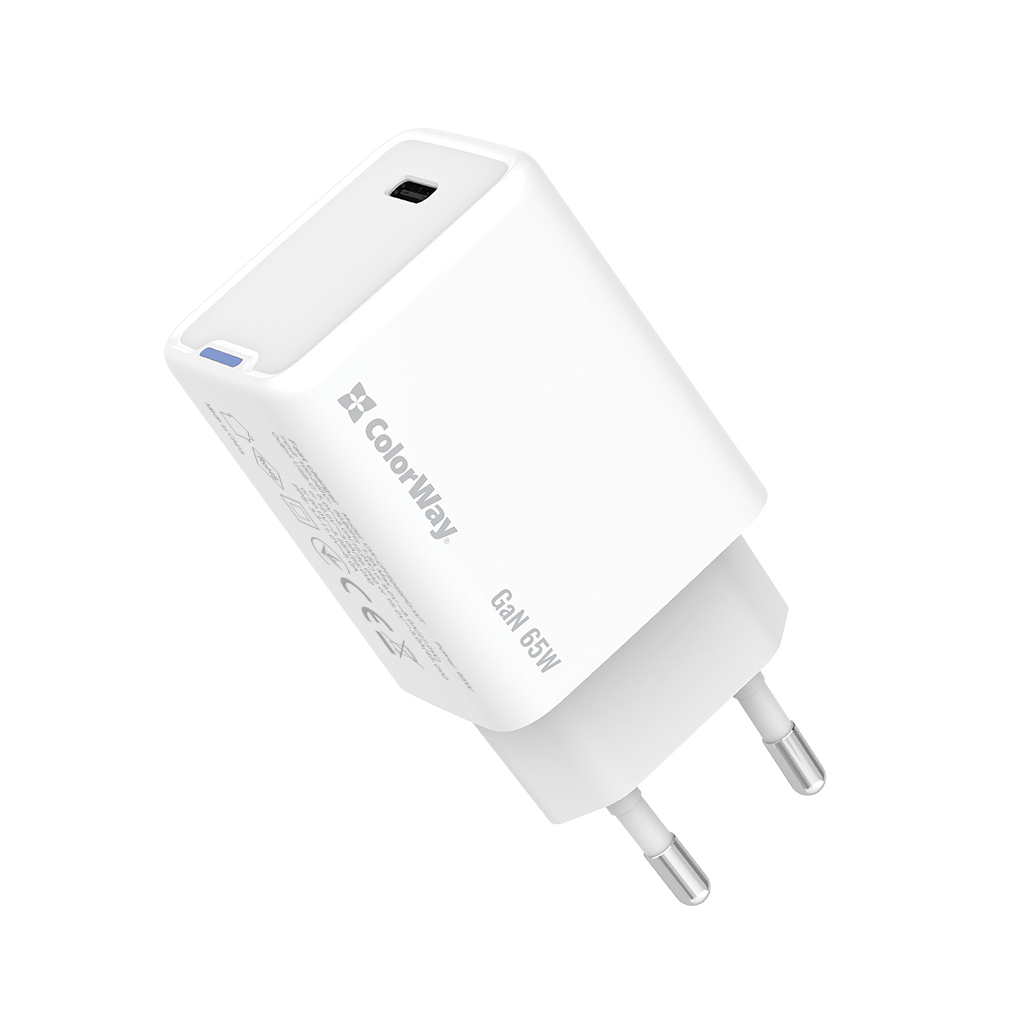 Зарядний пристрій ColorWay GaN Mini 65W PD Port PPS USB-C white (CW-CHS049PD-WT) - зображення 1