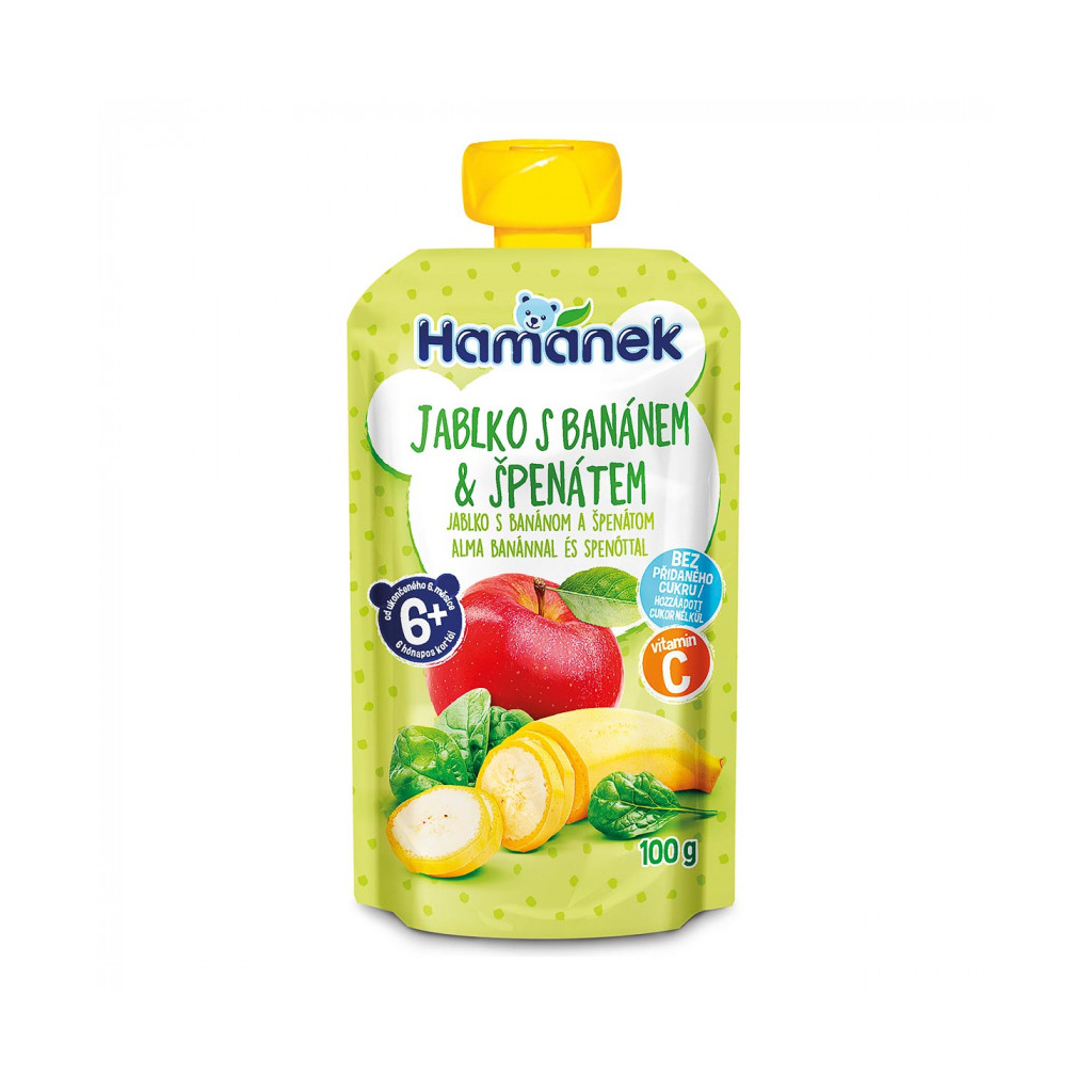 Дитяче пюре Hamanek Яблуко з бананом та шпинатом 100 г (8595139798444) - зображення 1