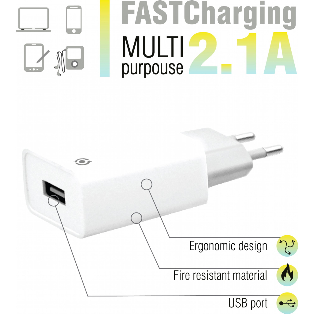 Зарядний пристрій Piko TC-121 1хUSB 5В/2.1A (1283126492181) - зображення 3