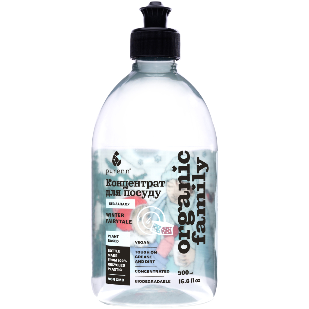 Засіб для ручного миття посуду Purenn Organic Family Winter Fairytale Sensitive неароматизований з Яблуком та Зеленим чаєм 500 мл (4751024881392) - зображення 1