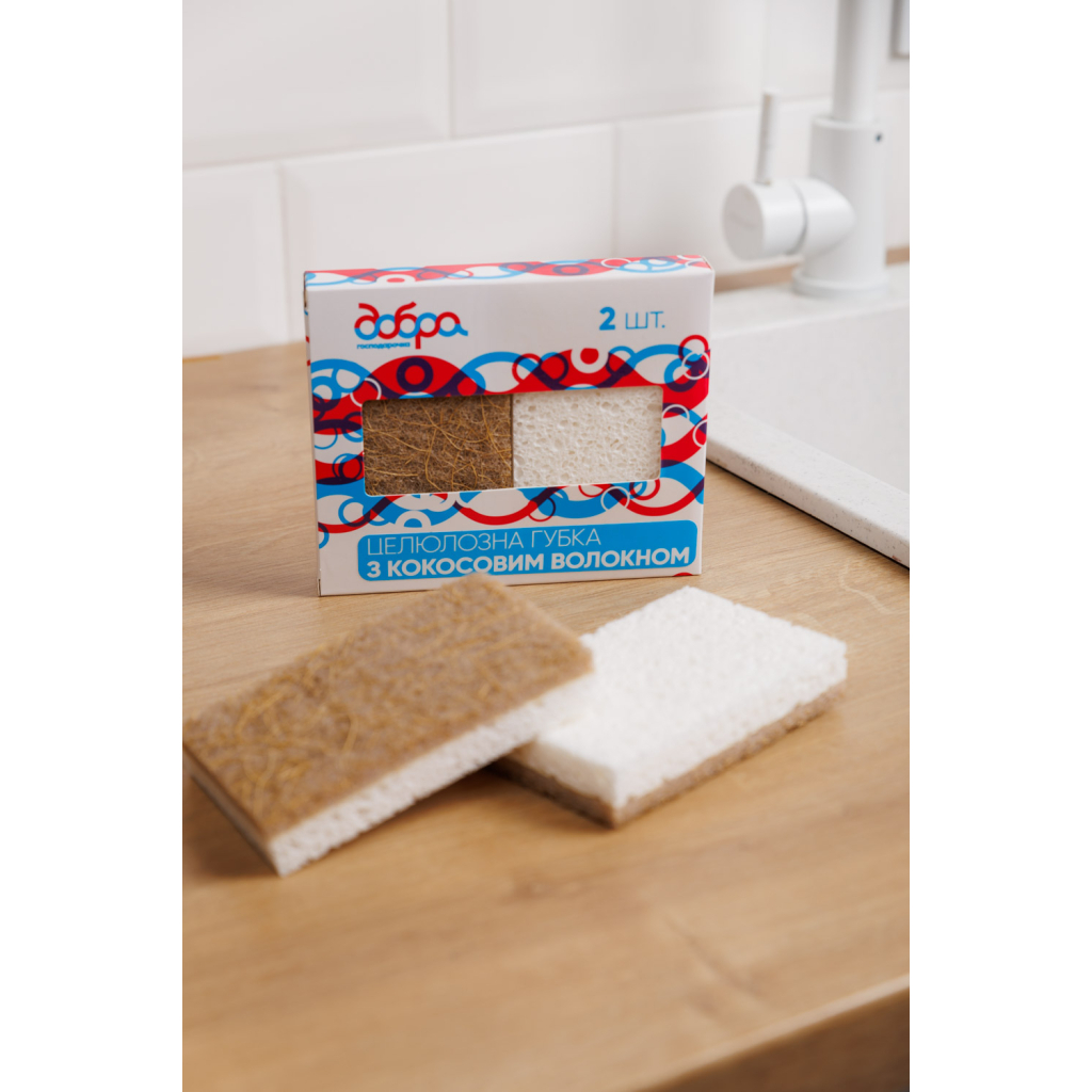Губки кухонні Добра Господарочка Целюлозні З кокосовим волокном 2 шт. (4820086523073) - зображення 4