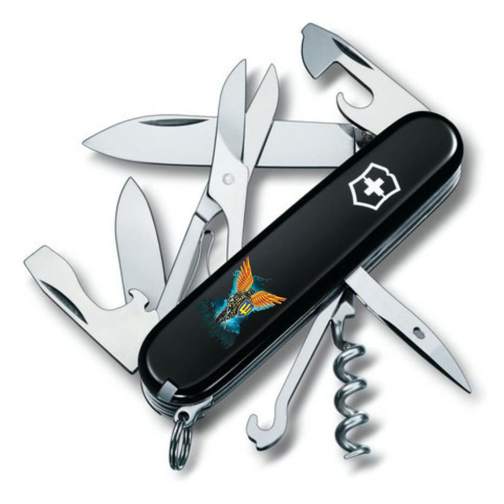 Ніж Victorinox Climber Ukraine Black "Янгол ЗСУ" (1.3703.3_T1061u) - зображення 1