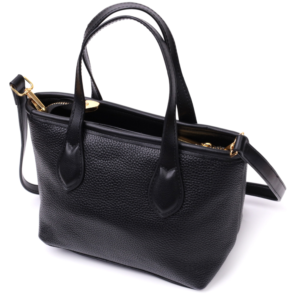 Сумка Vintage Містка з двома ручками з натуральної шкіри Чорна (22286) - зображення 1