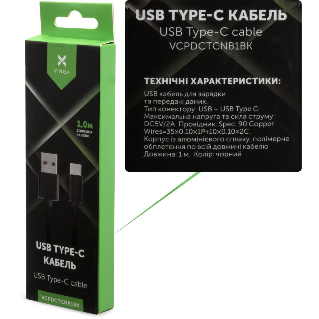 Дата кабель USB 2.0 AM to USB-C 1.0m nylon black Vinga (VCPDCTCNB1BK) - зображення 4