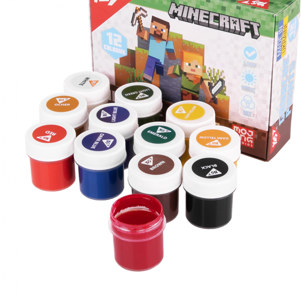 Гуашеві фарби Yes Minecraft 12 кольорів по 20 мл (230407) - изображение 3