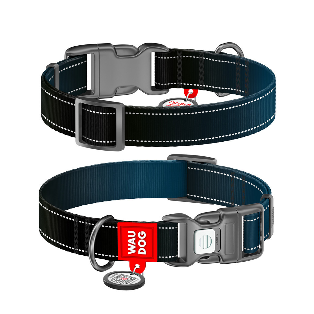 Нашийник для тварин WAUDOG Nylon Mono з QR паспортом, пластиковий фастекс XL чорний (52161) - зображення 2