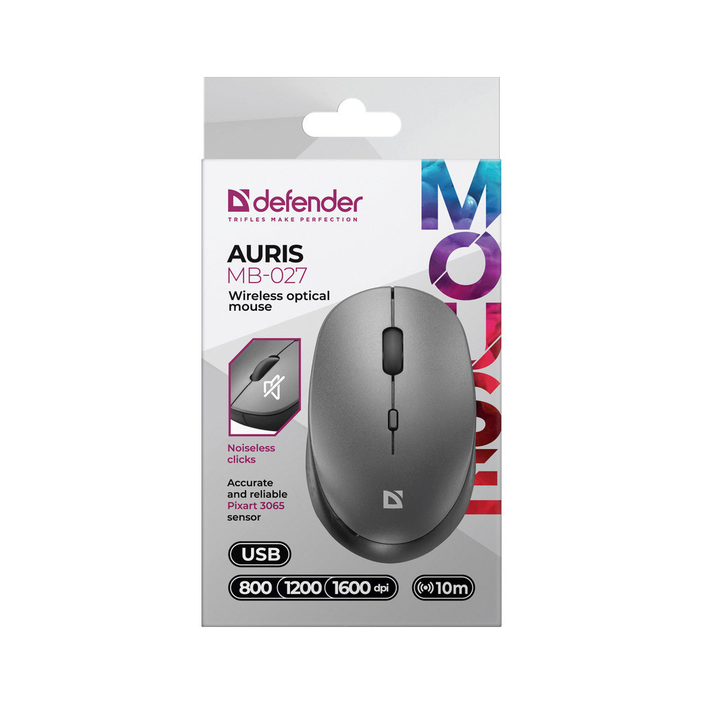 Мишка Defender Auris MB-027 Silent Wireless Grey (52029) - зображення 6