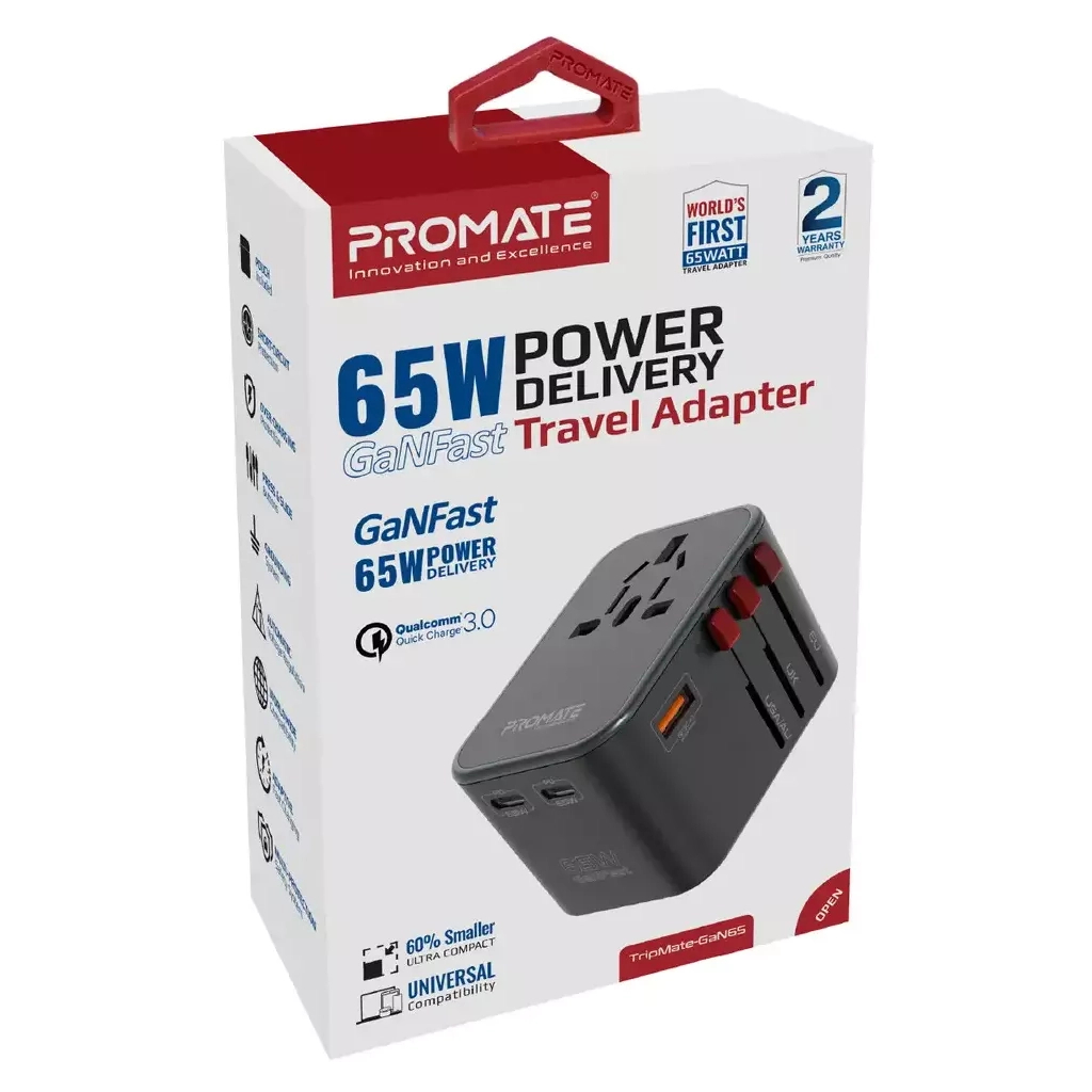 Зарядний пристрій Promate tripmate-gan65.black - зображення 2