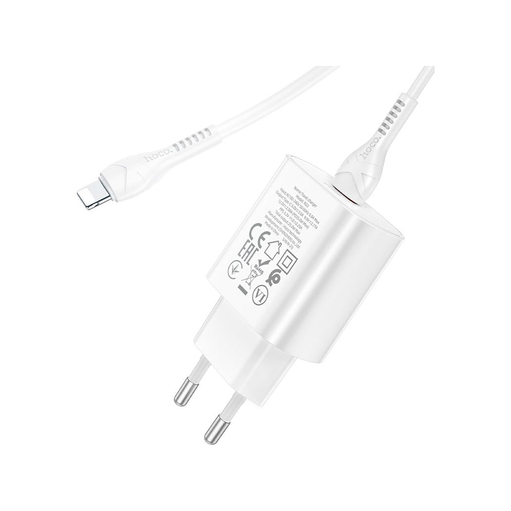Зарядний пристрій HOCO N22 Jetta USB-C PD25W + cable USB-C to Lightning White (6931474760074) - зображення 4
