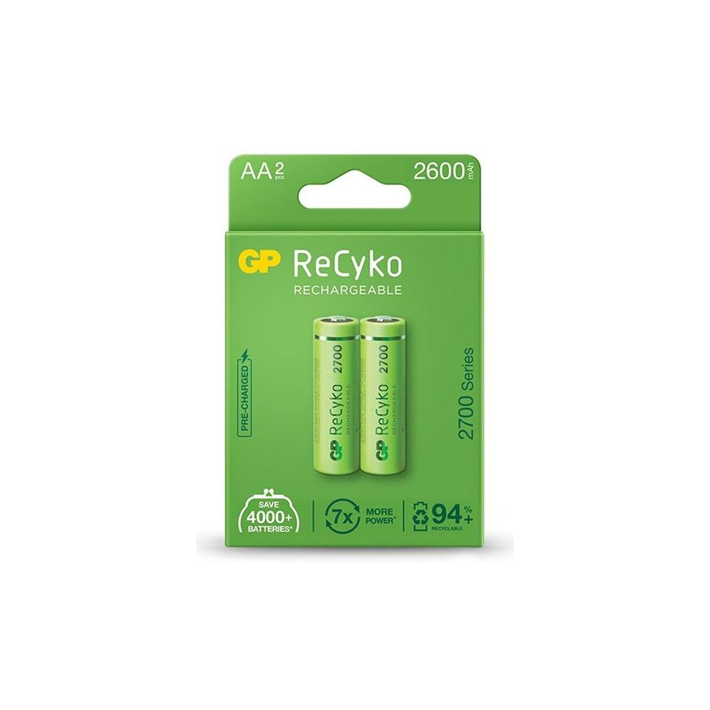 Акумулятор Gp AA R6 ReCyko battery 2600mAh AA (2700Series, 2 battery pack) (270ААHCE-EB2(Recyko) / 4891199186370) - зображення 1