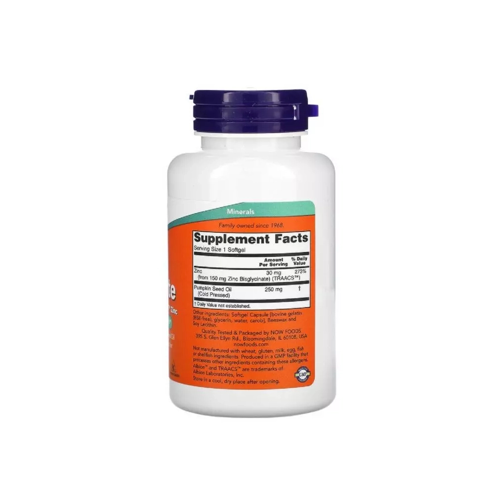 Мінерали Now Foods Гліцинат цинку, Zinc Glycinate, 120 гелевих капсул (NOW-01554) - зображення 2