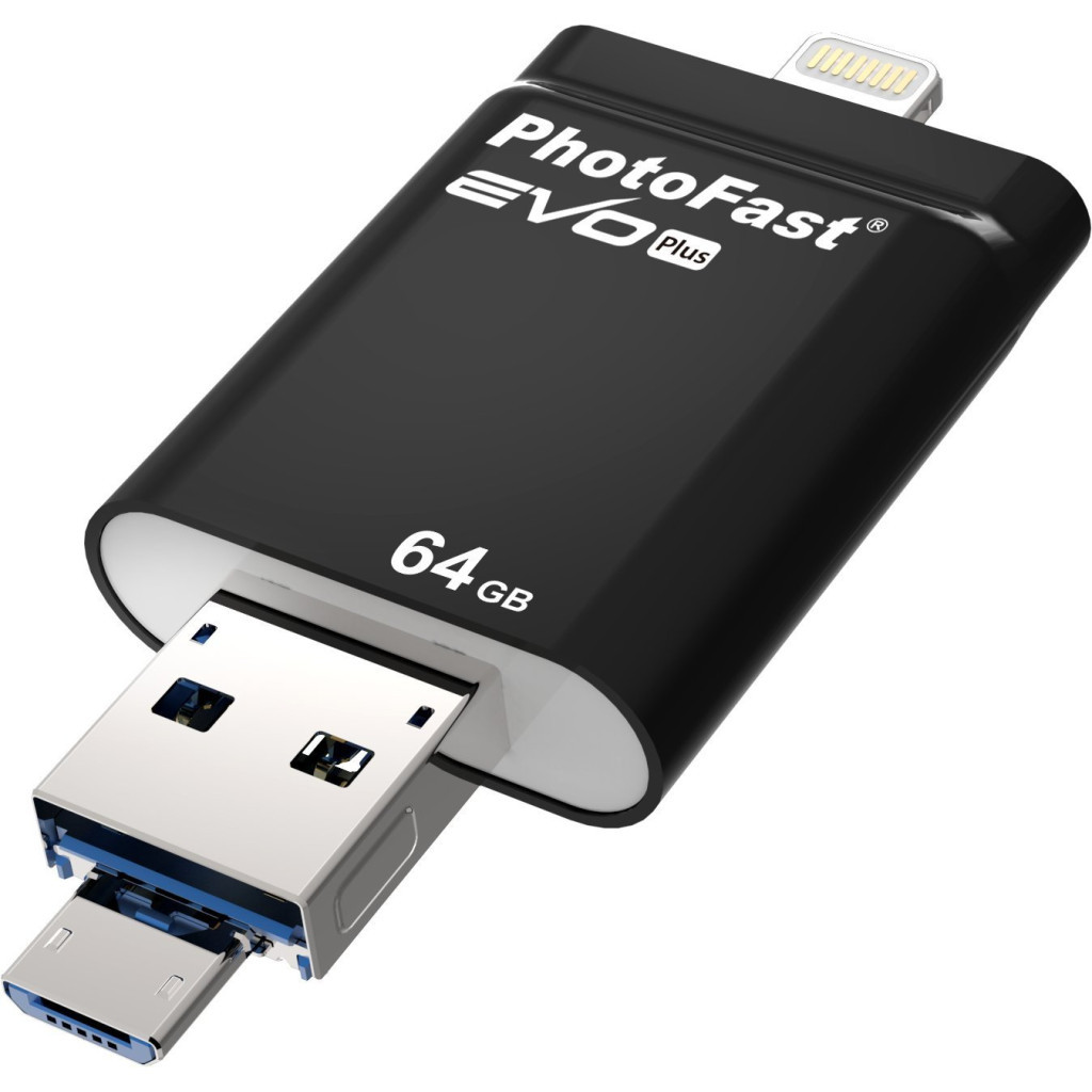 USB флеш накопичувач PhotoFast 64GB i-Flashdrive EVO Plus Black USB3.0-microUSB/Lightning (EVOPLUS64GBU3) - зображення 1